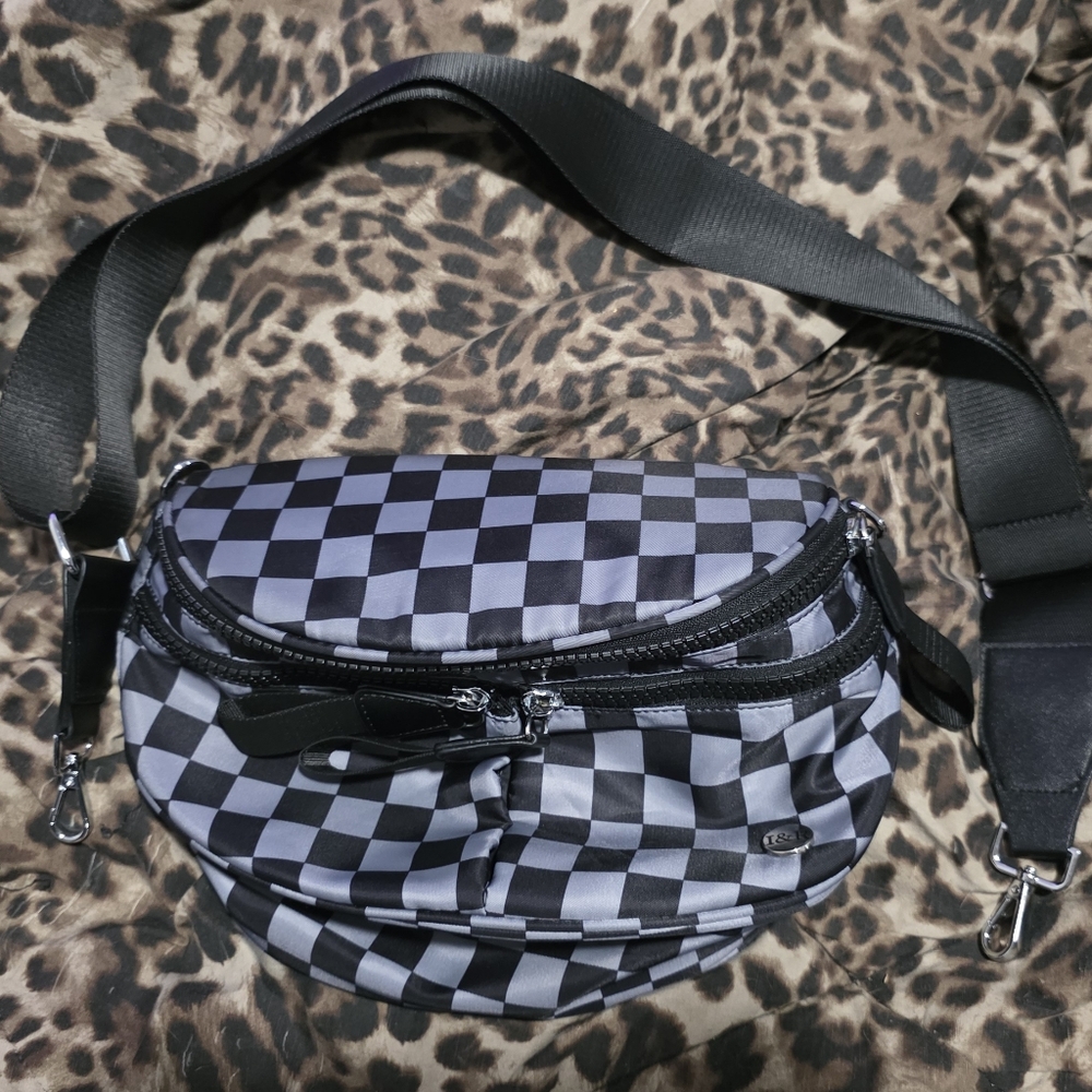 Iris Checkered Black and Gray Crossbody Bag